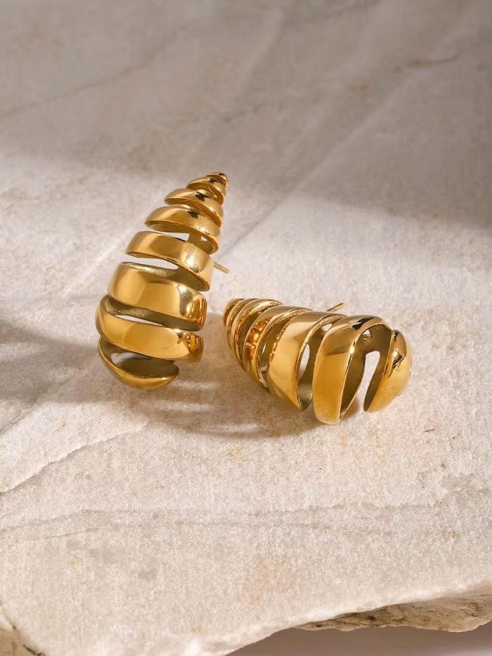 Gold Spiral Statement Earrings 
Stainless Steel
Waterproof